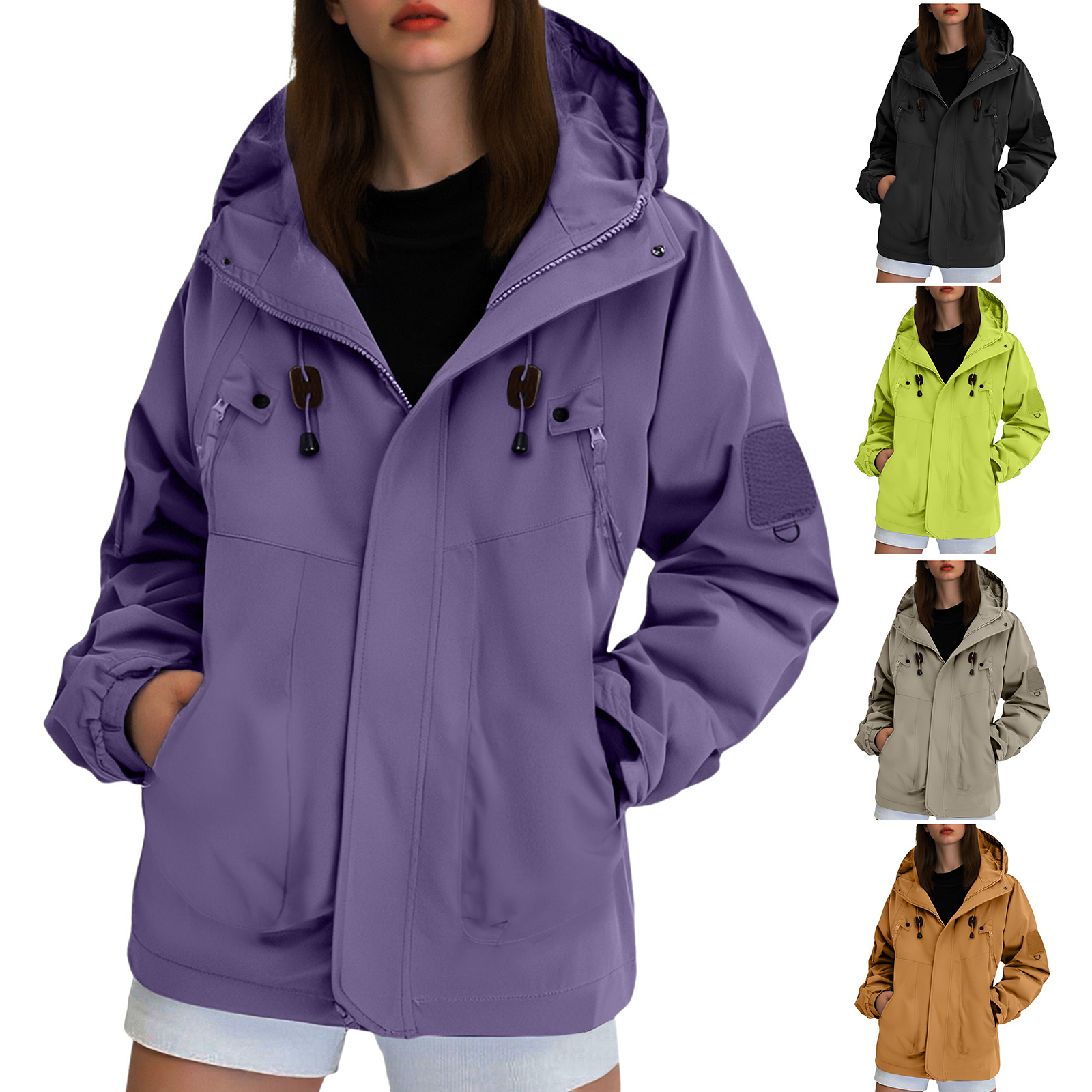 Autumn Hooded Jacket Women Outdoor Windbreaker Casual Waterproof Hiking Jacket Rain Coat Female Tops Outerwear