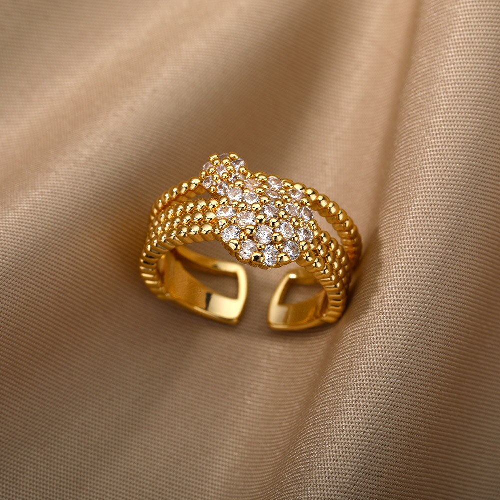 Verstellbare zirkonia-ringe mit blumenmuster für damen, edelstahl, Gold- und silberfarben, paarringe, hochzeitsschmuck, anillos mujer