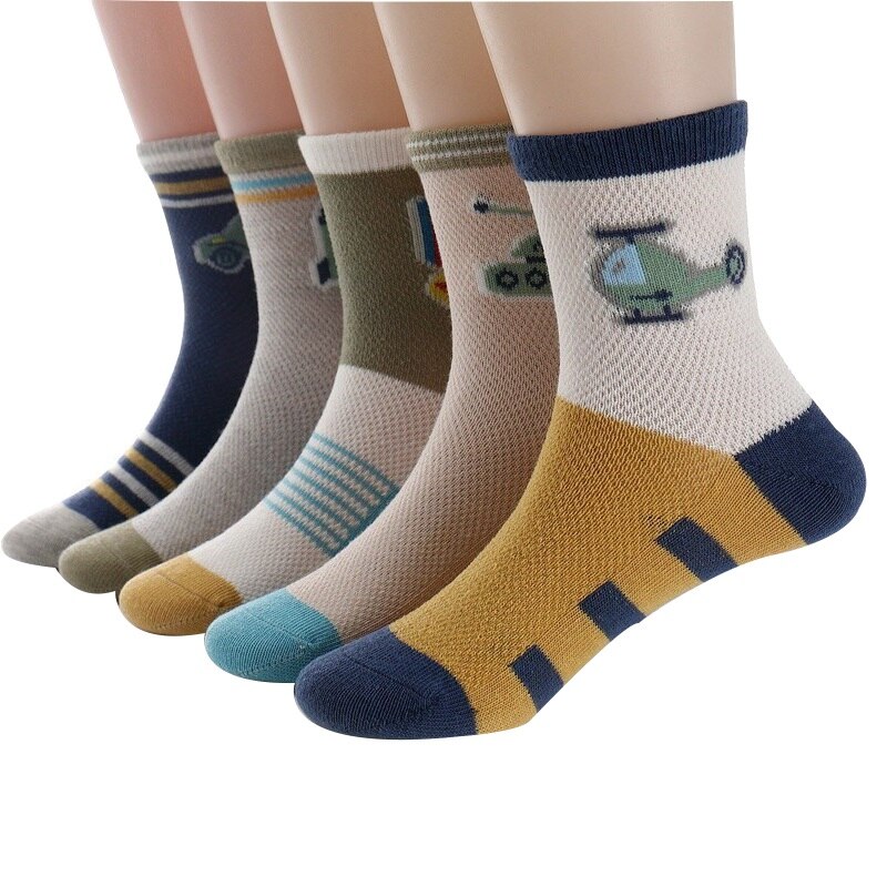 5 paare/los freundlicher Socken Frühling Sommer Karikatur Flugzeug Baumwolle Atmungsaktiv Gittergewebe Jungen Socken Mädchen Socken 3- 15 Jahre freundlicher socken: WYFJDP / 12 -14 Jahr