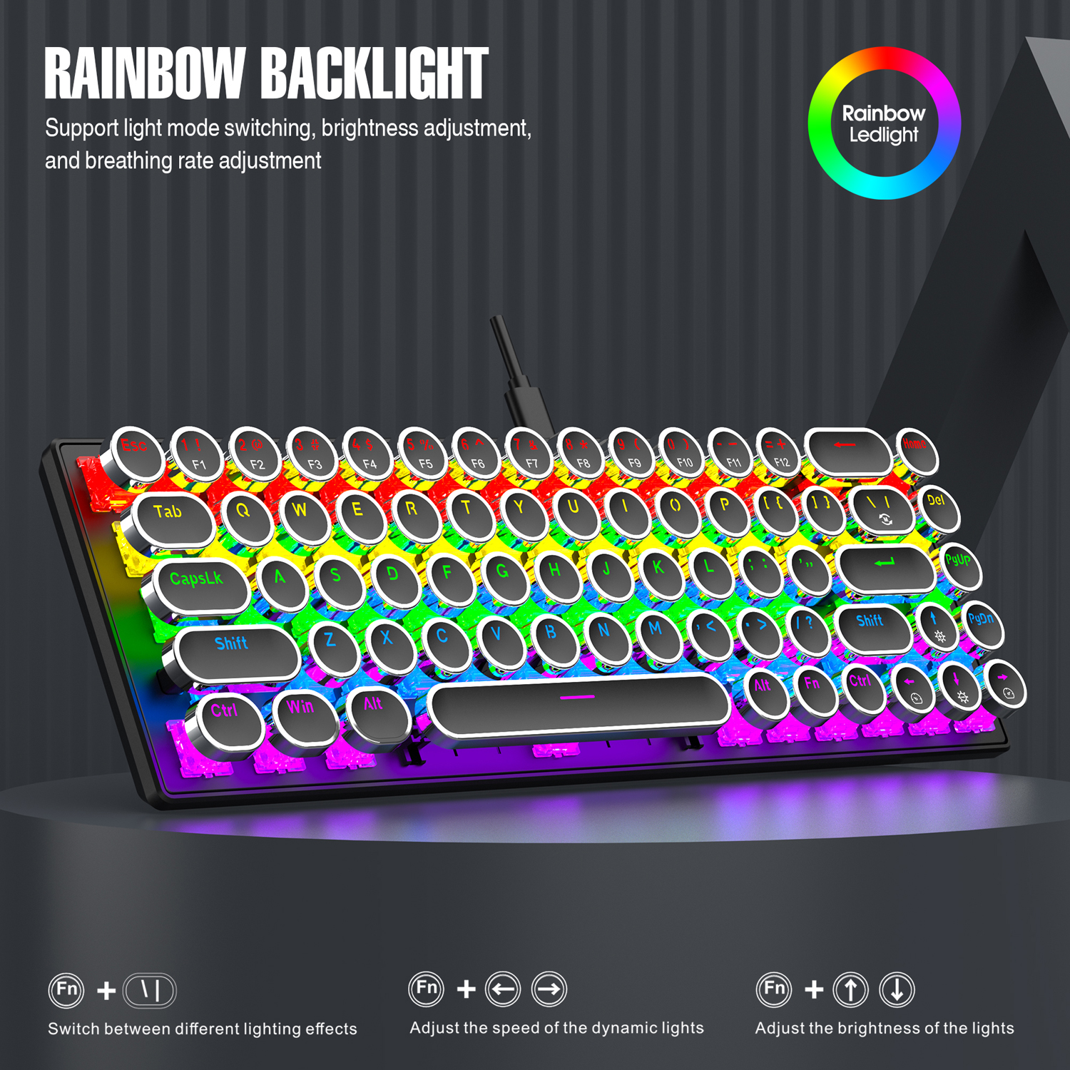 7KEYS Compact and Portable 68 Key, Retro - Style ,Detachable Cable Wired Gaming Mechanical Keyboard TW1870