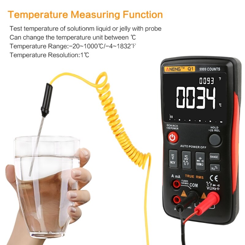 Q1 True-RMS Digital Multimeter Auto Button 9999 Counts Analog Bar Graph Tester Measurement Instruments