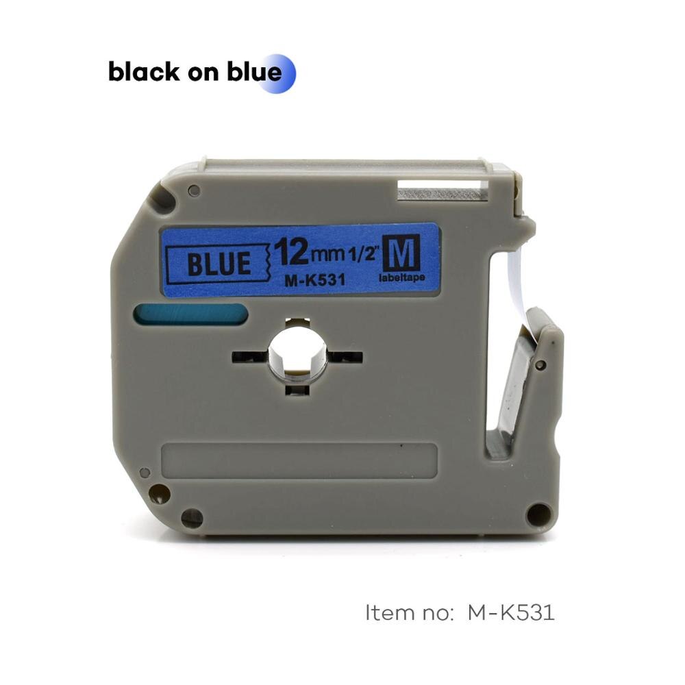 12mm flerfarvede etiketbånd som m -k131 m-k231 mk231 mk 431 mk531 mk-631 kompatibel brother p-touch labelprinter til pt -80 pt-70: Sort på blå