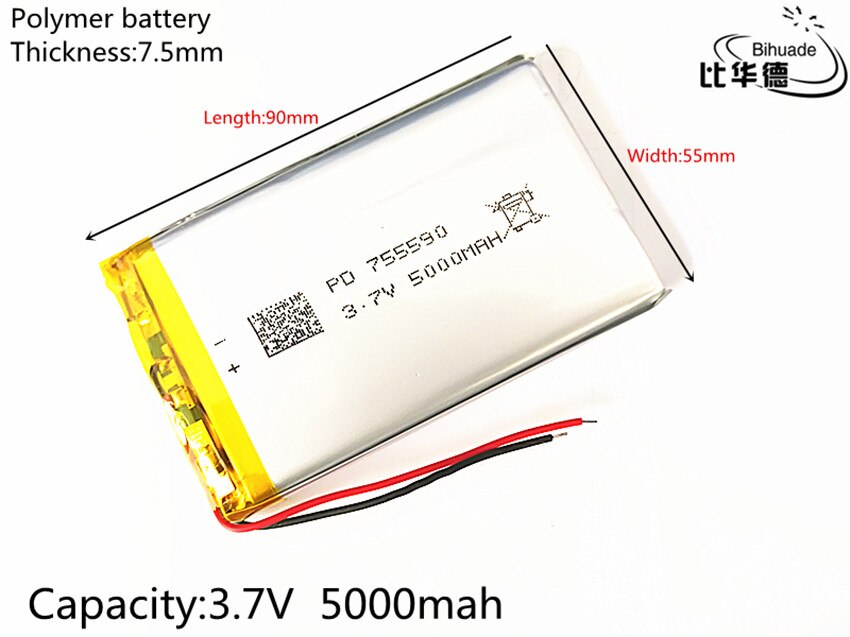 1 Stks/partij 755590 5000 Mah Li-Ion 3.7V Diy Oplaadbare Batterij Lithium Polymer Backup