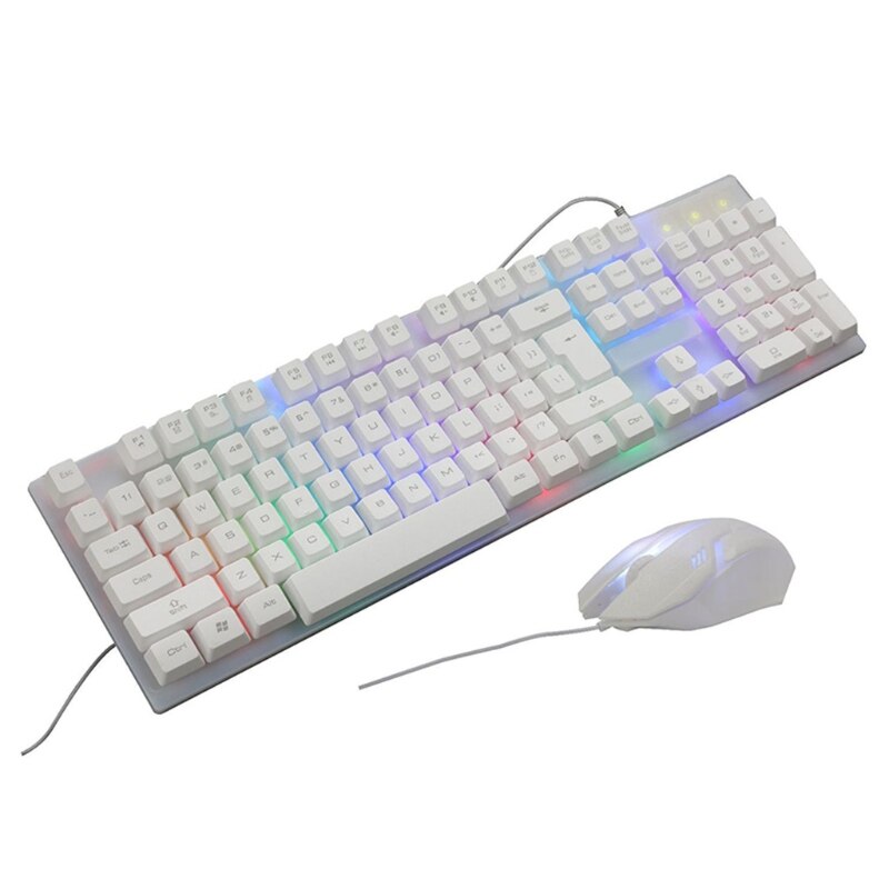 Gaming Mechanische Toetsenbord Muis Set Regenboog Backlight Wired Backlit 104 Toetsen Keyboard Voor Gamer: WHITE