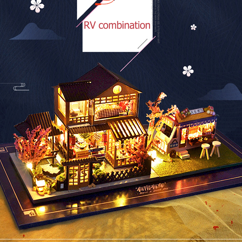 Cutebee DIY Puppenhaus Bausatz Japanischer Garten RV Holz Miniatur Puppenhaus Spielzeug für freundlicher Mädchen Erwachsene Mädchen