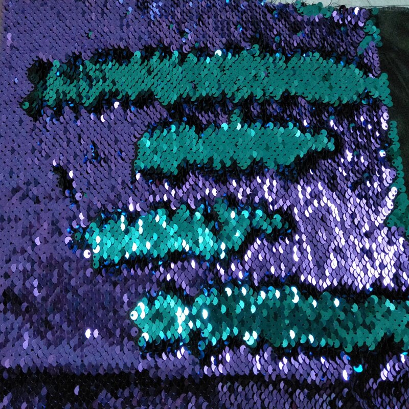 30x25 cm Romantische Paars & Greenblue Kleur Sequin Double-face Omkeerbare Sequin Stof Satijn Back Sequin Stof voor DIY Naaien