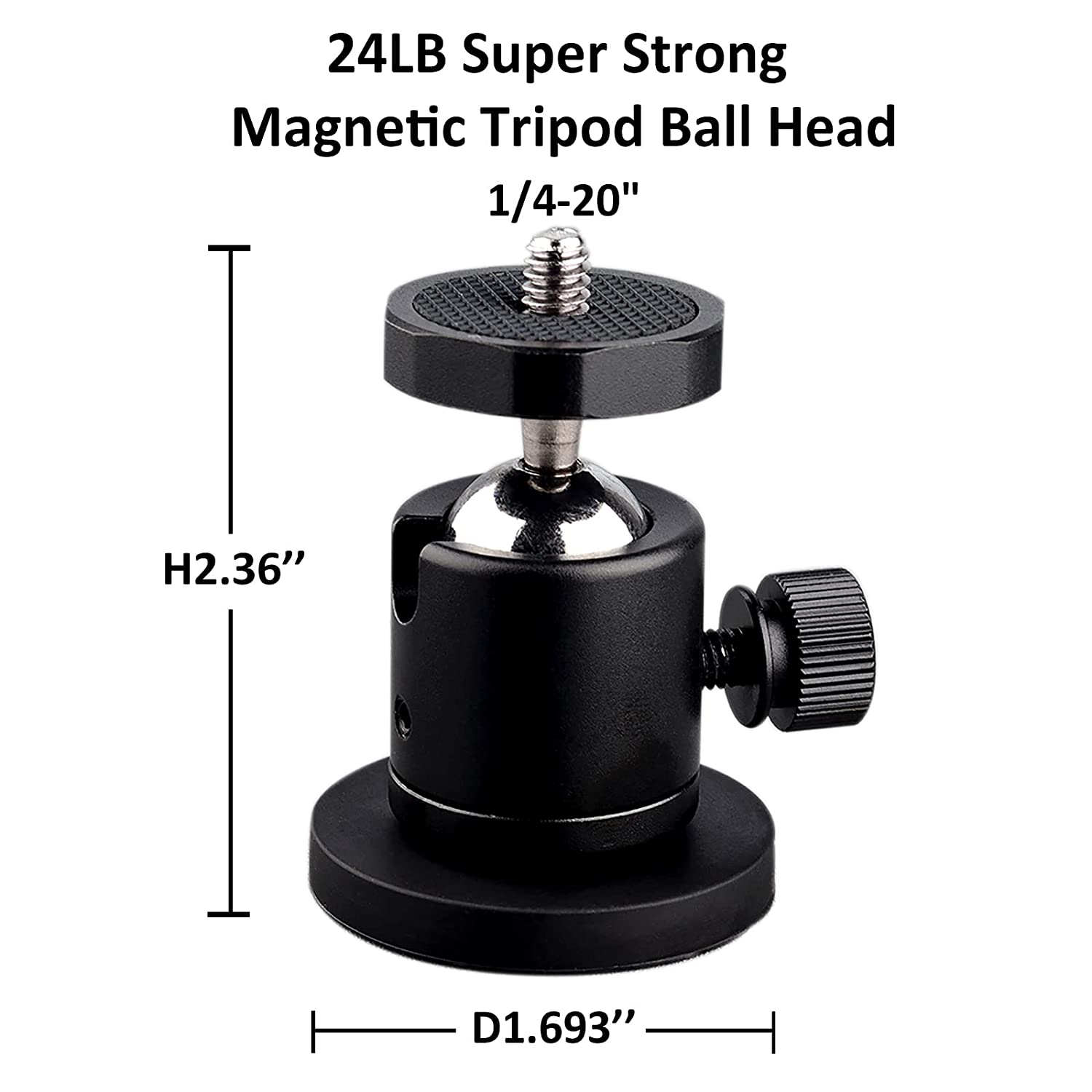 Magnetic Camera Mounting Base with Ball Head Super Strong Rubber Coating Neodymium Magnet with 1/4 Male Thread Stud for Camera