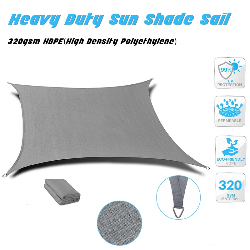 Extra Heavy Duty Sun Shade Sail Waterproof Sun Shelter Square Rectangle Triangle Grey Outdoor Canopy Garden Patio Pool Shade