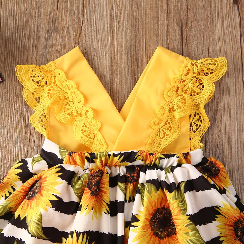 0-24M Baby Meisje Kleding Sets Zonnebloemen 2 Stuks Kant Ruches Bodysuit Jurk V-hals Backless Jumpsuits Hoofdband 2 Stuks Baby Meisje Set