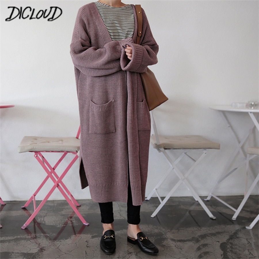 Dicloud lang cardigan kvinner harajuku løs strikket genser kvinner casual svart oversized jakke kåpe høst