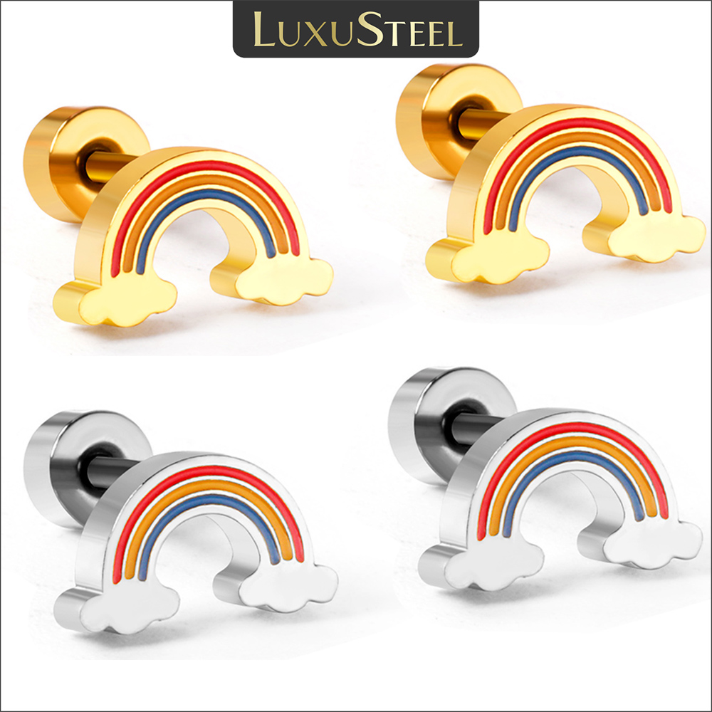 Pendientes LUXUSTEEL con forma de puente de arcoíris para mujeres y niñas, joyería antialérgica de acero inoxidable de Color dorado, BFF