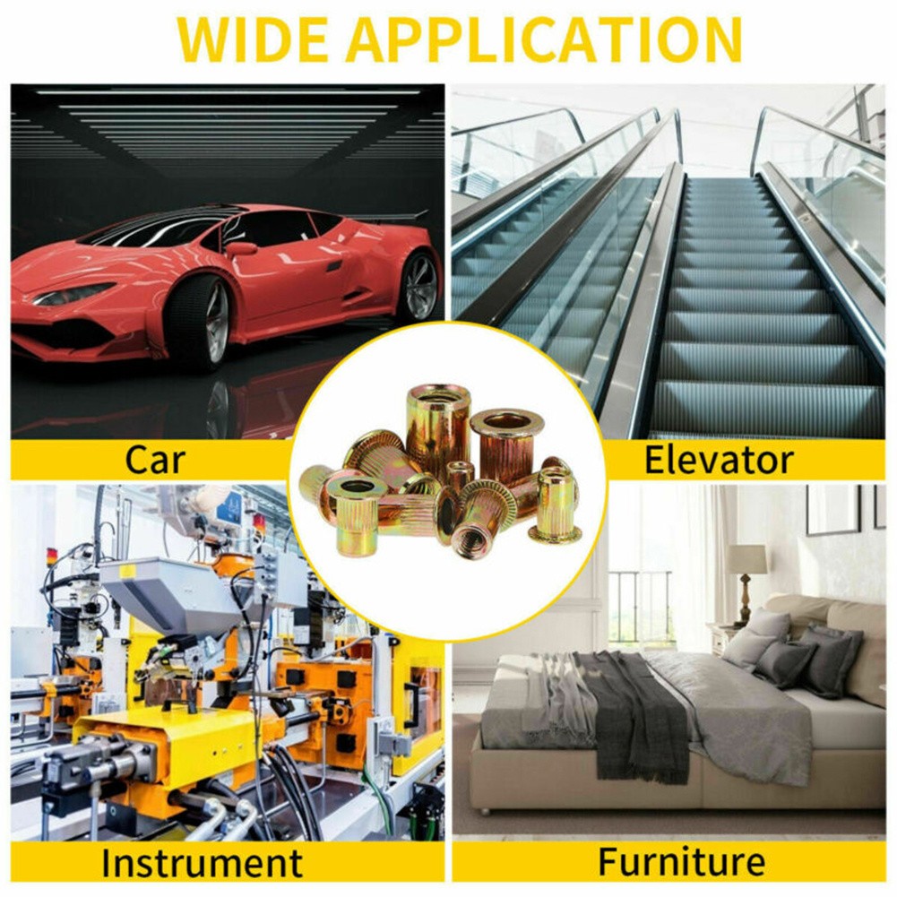 300 Pcs Rivet Nut Plaats Nutsert Cap Verzinkt Carbon Staal Gekartelde Noten Nutsert Platte Kop Schroefdraad M3 M4 M5 m6 M8 M10 M12