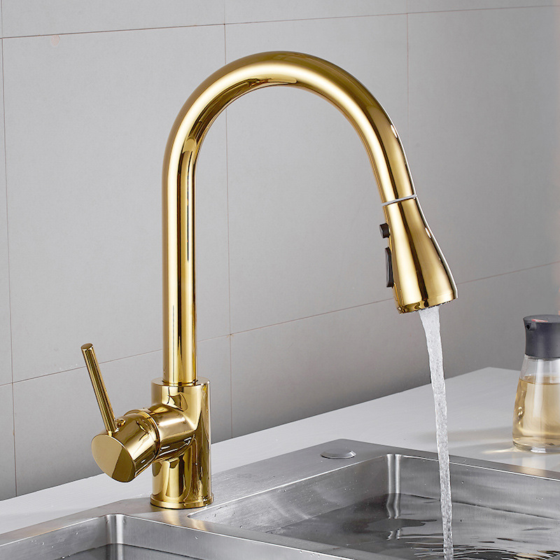 Grifo de cocina moderno, fregadero de cocina tipo tirador dorado, grifo giratorio frío y , grifo de fregadero para el hogar, grifo de ducha para el hogar