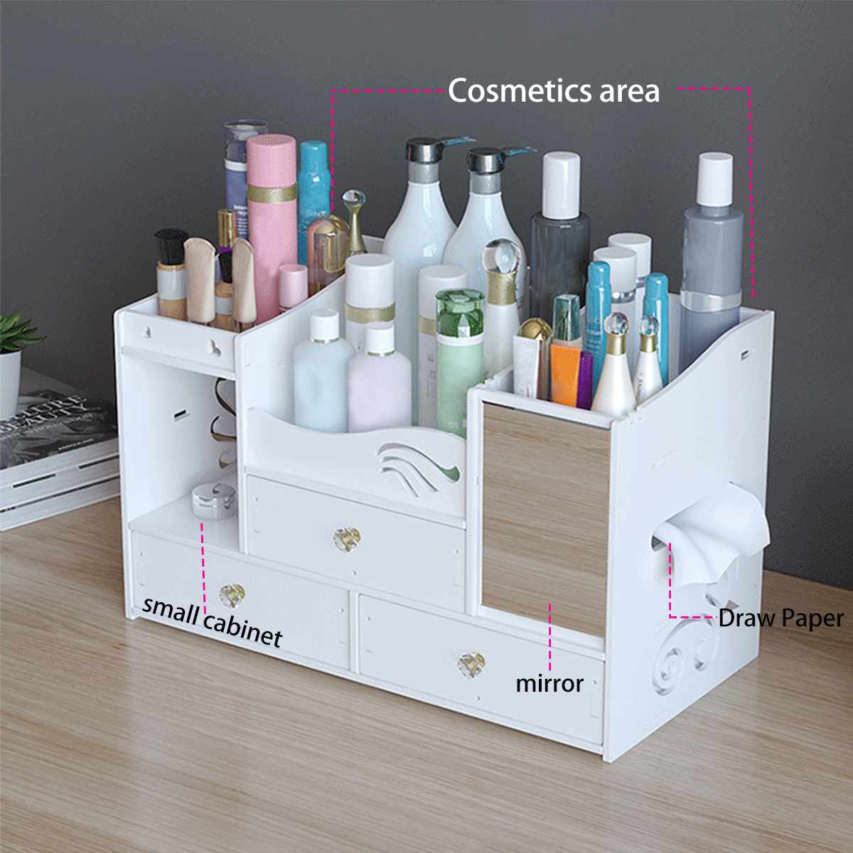 Wooden Storage Box Cosmetic Storage Box Large-capacity Jewelry Storage Box DIY Multi-function Drawer Dresser Storage Box
