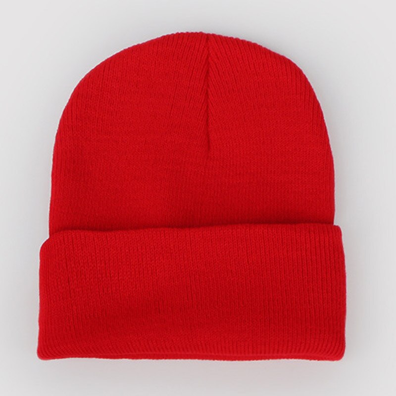 Dam enfärgade vintermössor varma stickade mössor för kvinnor män mjuk manschett skullies neongrön orange gul grå lila beige: Röd