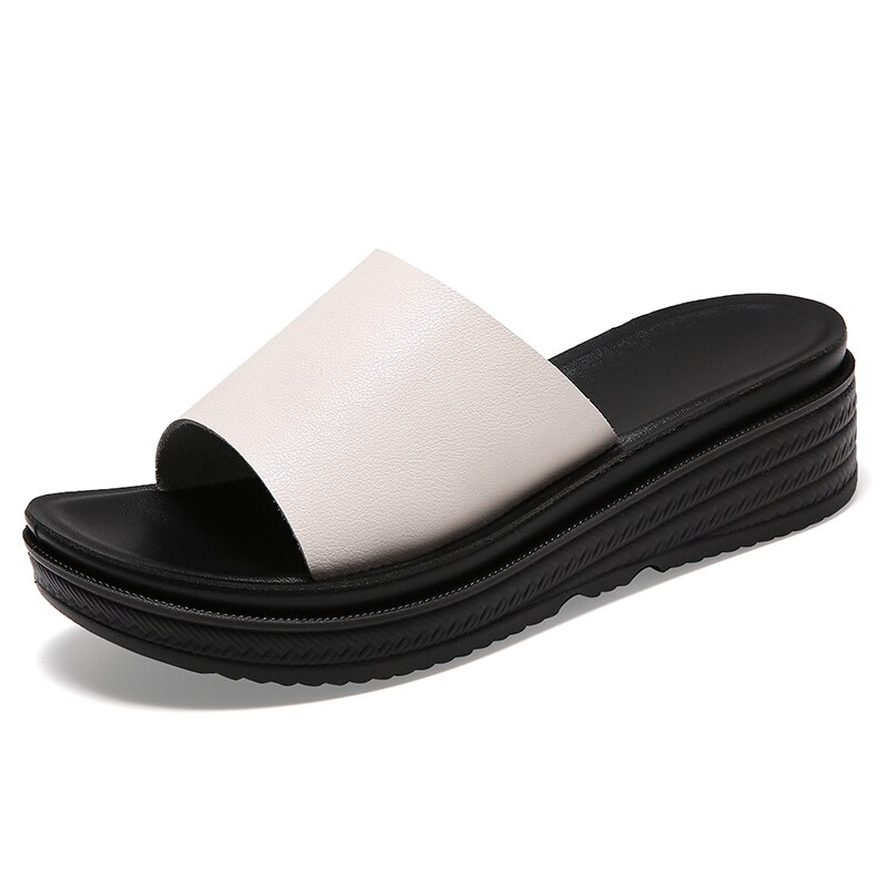 Klapki damskie palec u nogi skórzane platformy damskie buty letnie 2022 moda grube dno sandały damskie damskie antypoślizgowe klapki: MM-631-mi / 35