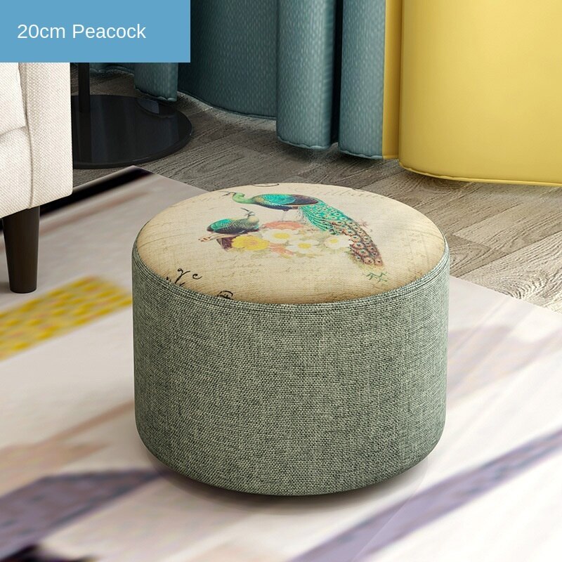 Nordic Household Small Stool Bench Low Sofa Stool Fabric Round Small Chair Shoe Changing Small Wooden Stool: 20X28CM-D