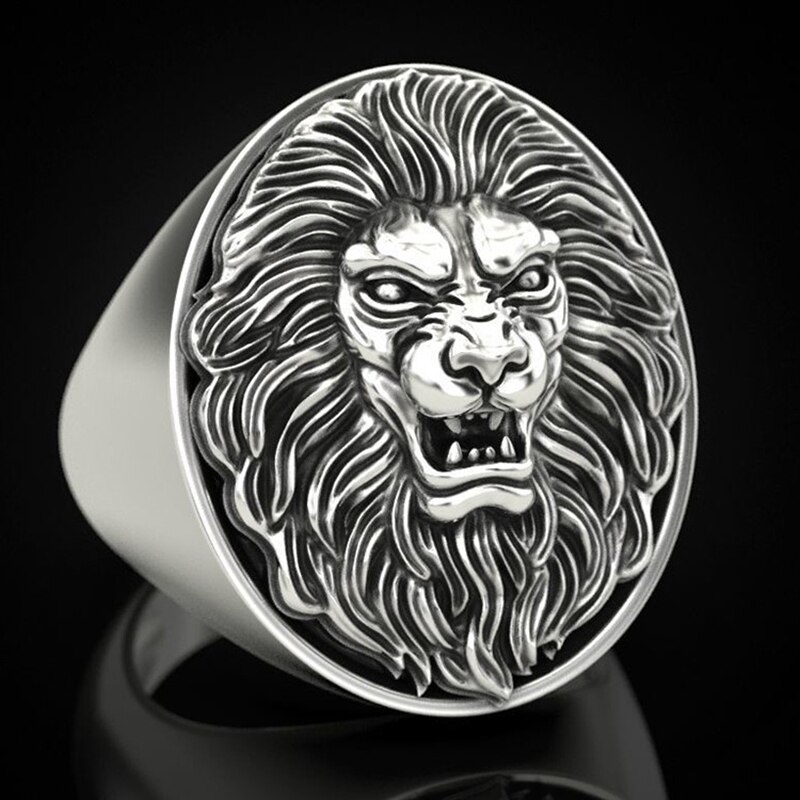 Domineering Vintage Punk Lion Heads Finger Ring Cool Stainless Steel Animal Rings For Men Women Gothic Punk Rock Biker Jewelry