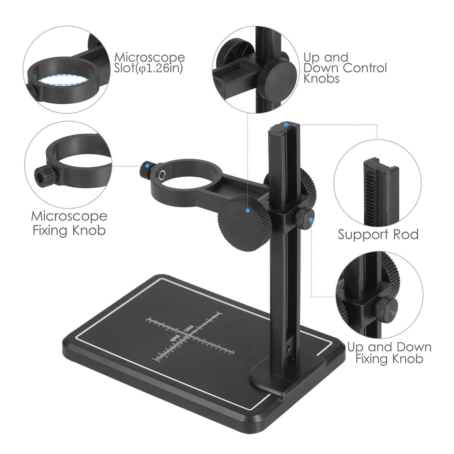 Mini Digital Microscope Stand Magnifier Camera Up and Down Adjustable Stand Holder Universal Support Bracket Large Base