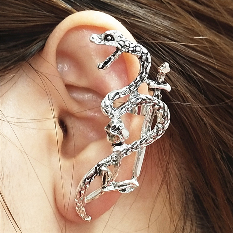 1PC Earrings Punk Hiphop Flower Snake Long Ear Cuff Earrings Jackets For Women Men Jewelry EJ032