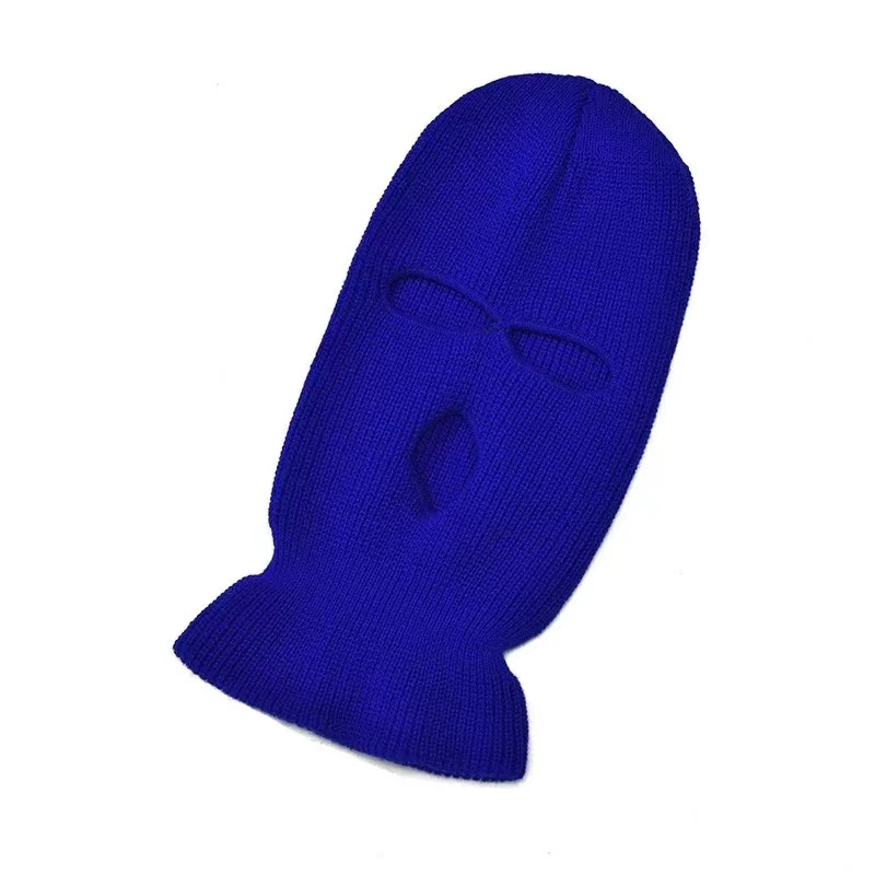 Pasamontañas de punto para invierno, máscara facial completa para deportes al aire libre, gorro de punto CS DE 3 agujeros: Azul