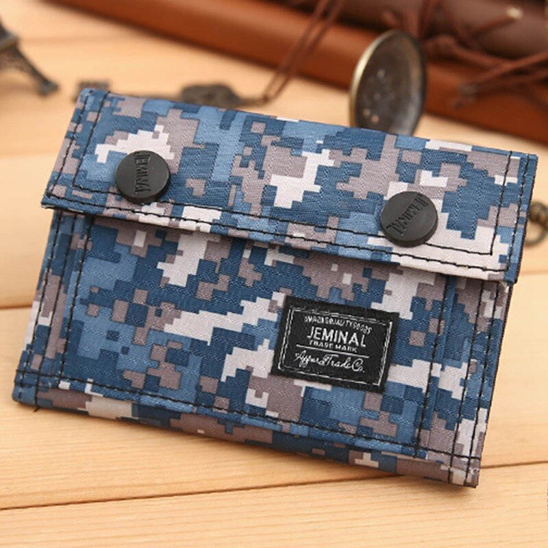 Men Canvas Clutch Wallet ID Bifold Camouflage Credit Card Holder Purse Mesh Pocket Short Wallet Card Bag Zipper Buckle