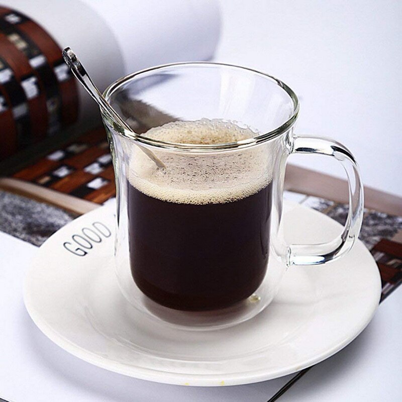 Dubbele Wand Mok Glas Vintage Mok Thee Kopjes Koffie Mokken Reizen Dubbele Koffie Mokken Met Het Handvat Drinkbeker Shot bril