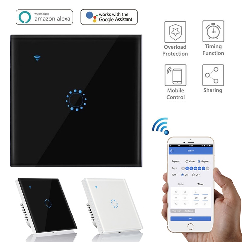 Wifi Touch Schakelaar Smart Home Draadloze Panel Muur Switch 1/2/3 Gang Lichtschakelaar Eu Standaard Werken Met Alexa google Thuis