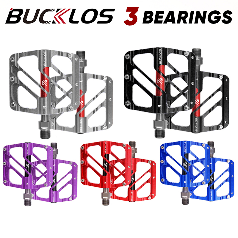 BUCKLOS-pedales de bicicleta con 3 rodamientos, ultraligeros, antideslizantes, CNC, pedales planos de aleación de aluminio, accesorios impermeables para bicicleta