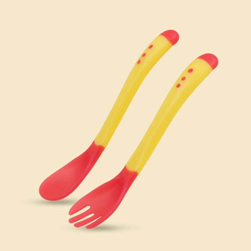 2 pièces/ensemble -né bébé silicone cuillères bébé sécurité détection de température enfants enfants couverts bébé alimentation cuillères directe: yellow