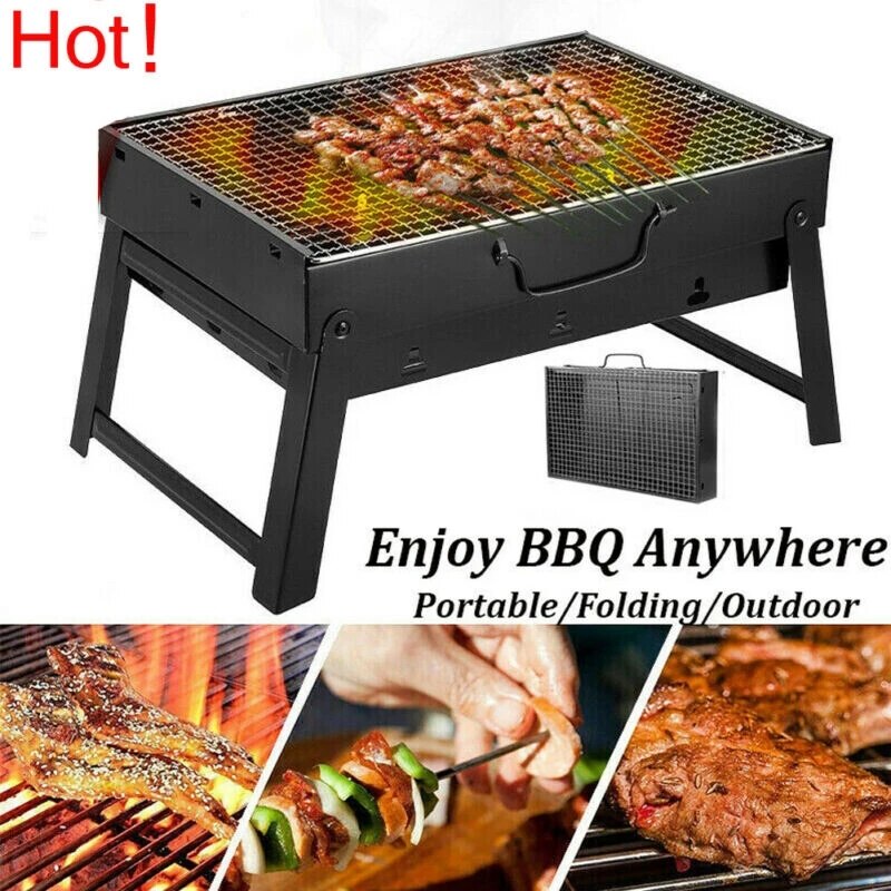 Lille sort stål trækul grill grill udendørs bærbar foldbar ovn grill grill
