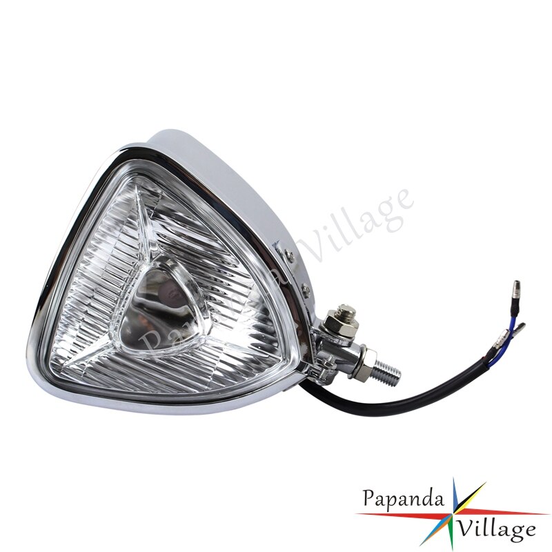 Phare triangulaire universel chromé pour motos Harley XL883 XL1200 Street Bob Fat Bob Low Rider Chopper, ambre H4 12V: Clair