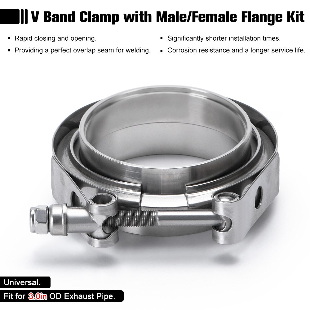 3 &quot;Sus 304 Staal Roestvrij Uitlaat V Band Klem Flens Kit Quick Release Clamp Mannelijke Vrouwelijke Flens Platte Flens auto Accessoires
