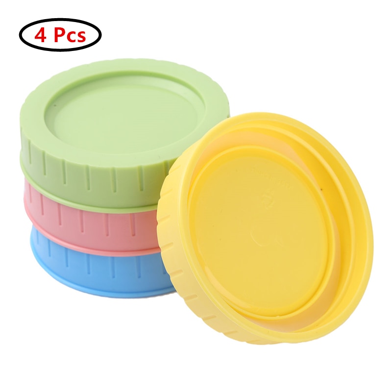 US STOCK 4Pcs 70mm Mason Jar Lids Plastic Leakproof Replacement Caps Lids Silicone Sealing O Rings Canning Drinking Jars Lids