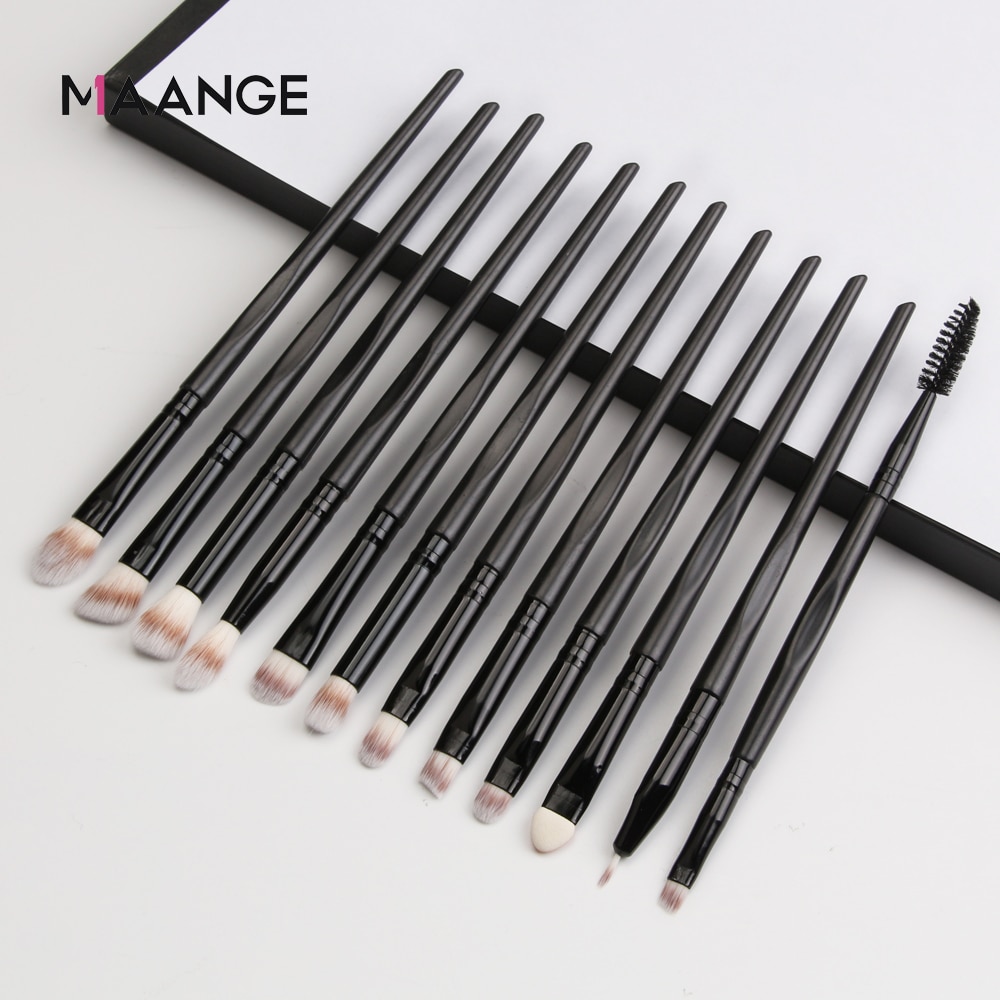 Maange Pro Make-Up Kwasten 12 Stuks Eyeshadow Brush Blending Wenkbrauw Make Up Borstels Synthetische Haren Schoonheid Cosmetica Borstel Set