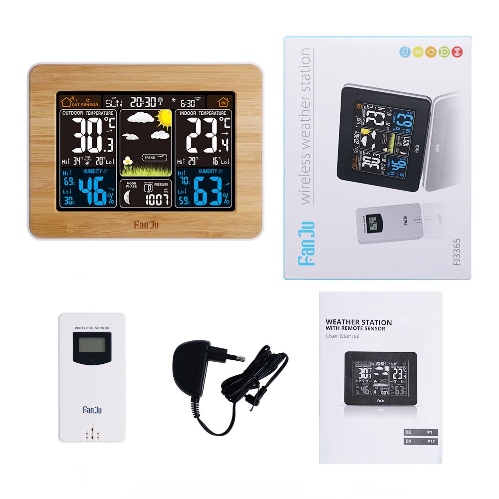 FanJu FJ3365 wewnętrzny/zewnętrzny bezprzewodowy termometr higrometr profesjonalny elektroniczny miernik temperatury i wilgotności stacja pogodowa