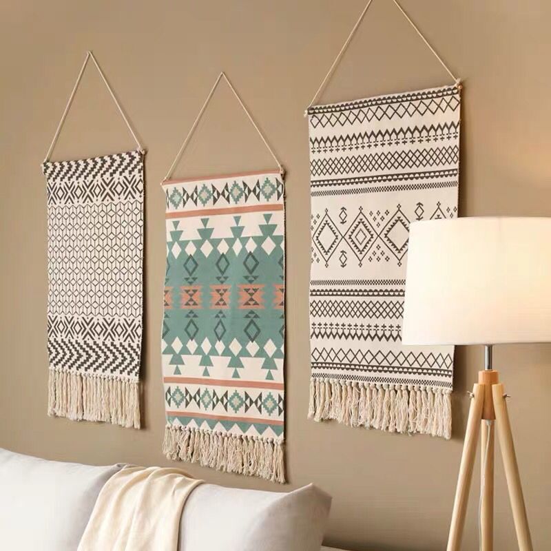 Tapestry Decorative Hanging Cloth Tassel Hand-Woven Cotton Hanging Painting Bedroom Living Room Wall Cloth area rug
