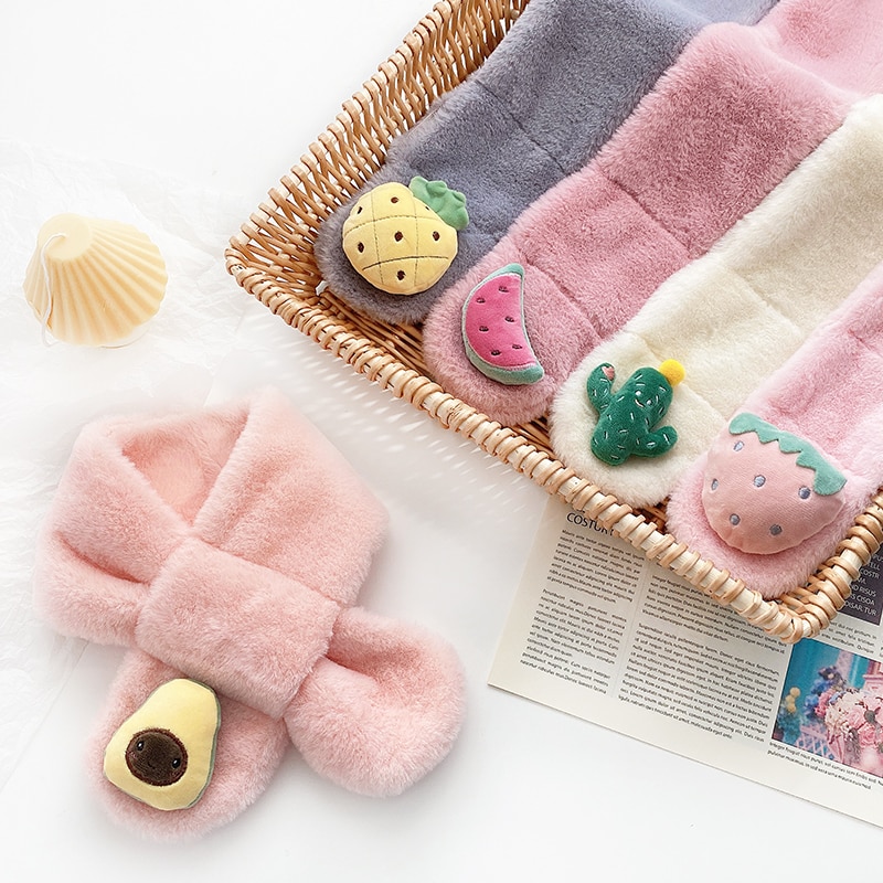 Unisexe printemps hiver enfants mignon fausse fourrure fruits lapin en plein air garder au cou écharpe bébé garçons filles doux foulards pour les enfants