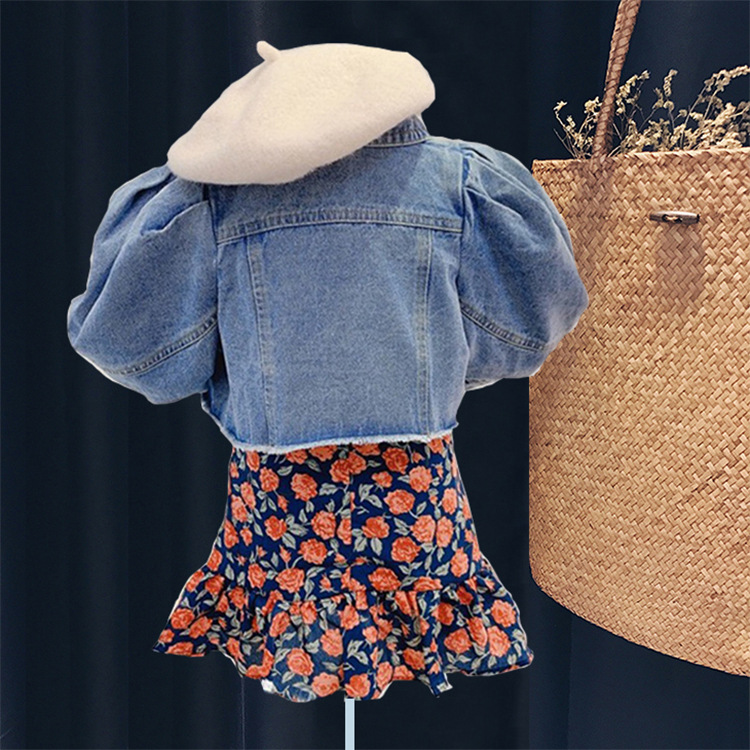 Newborn Girl outfit kids Denim jacket For Girls Autumn Jeans Coat Children Clothes Puff sleeve Short Baby Denim Jackets 0-8 year