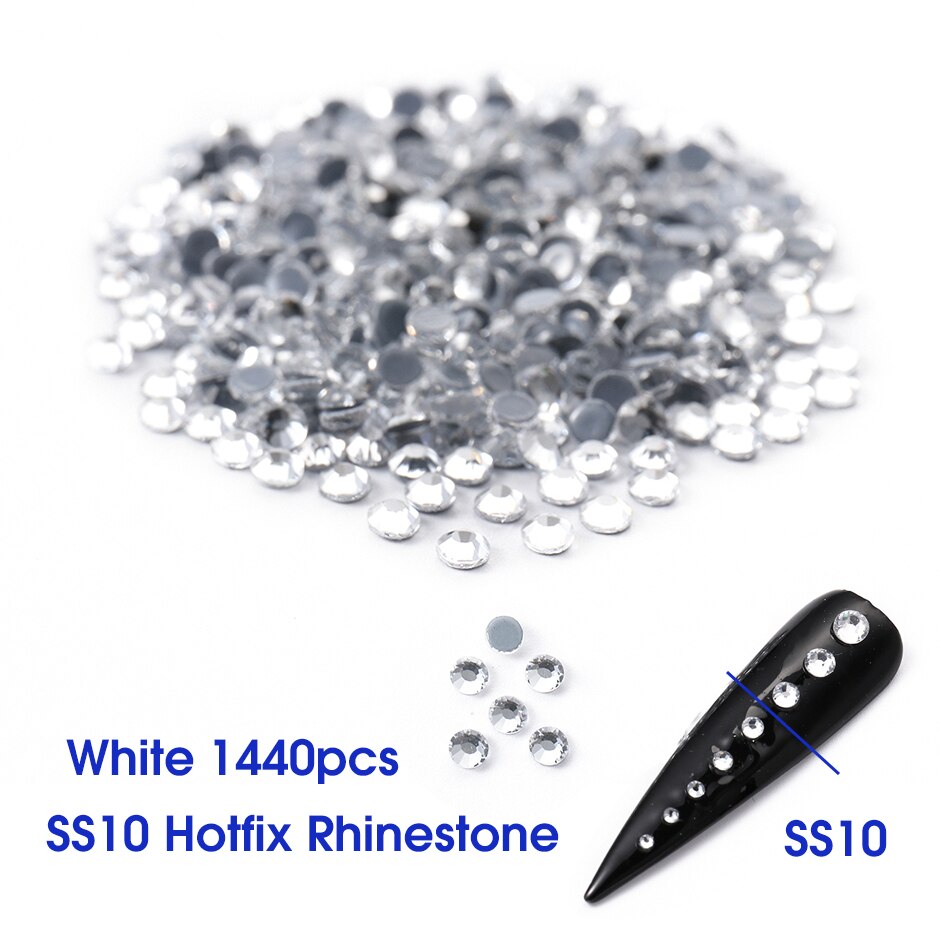 1440pc super glitter krystal ab  ss3-ss20 hotfix rhinsten på negle dekoration fix flad ryg strass nail art sten  le1610: Hvid  ss10