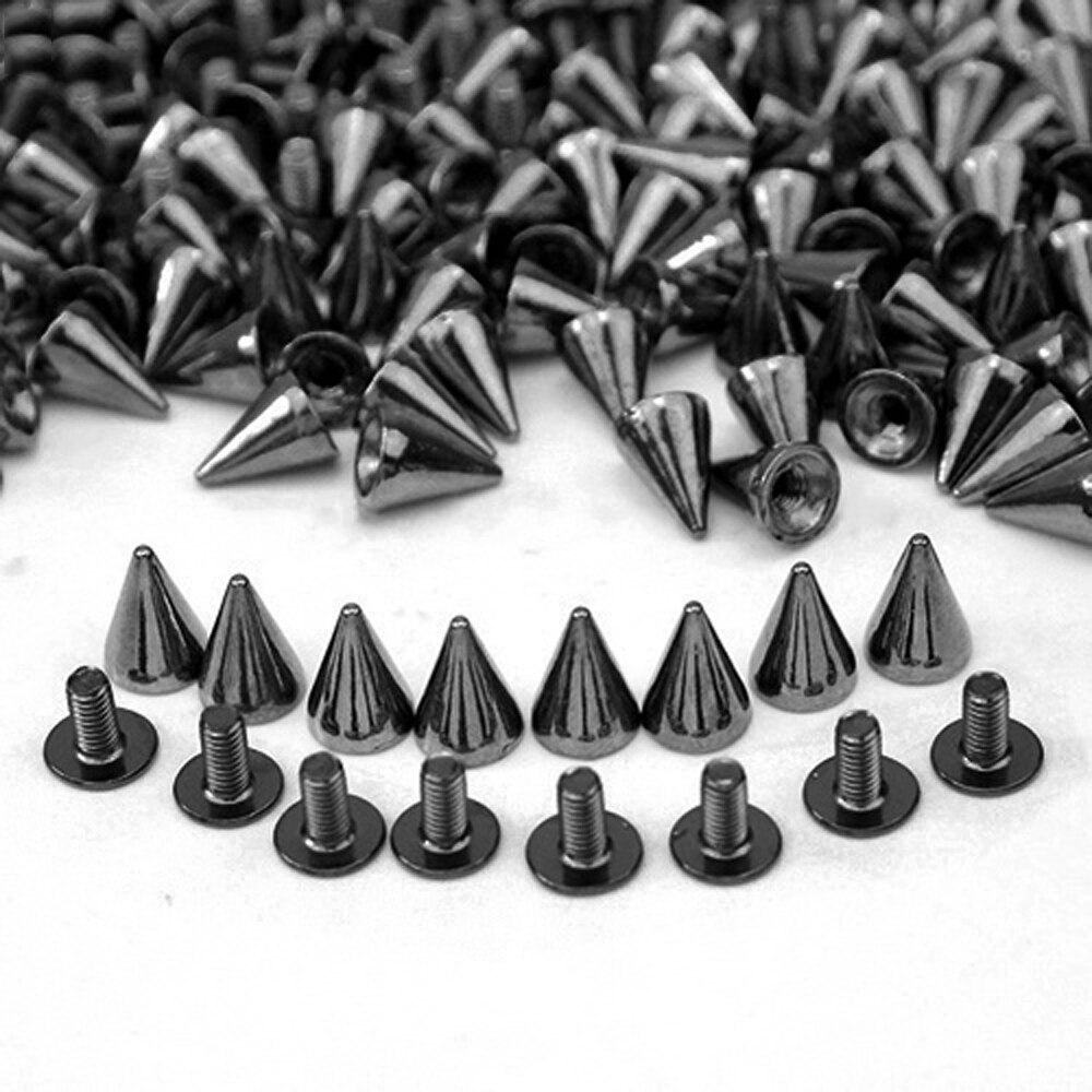 100X10 Mm Black & Silver Spots Cone Schroef Metal Studs Leathercraft Tassen Armband Kleding Nailhead Rivet Bullet Spikes