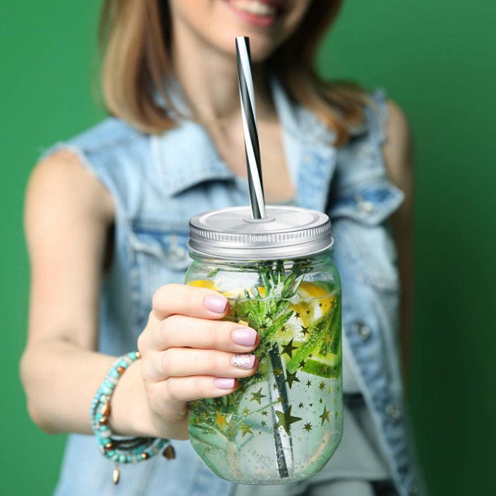 10pcs 70mm Stainless Steel Mason Jar Lids With Straw Holes Drinking Jar Lids Drink Bottle Caps For Birthday Party Wedding Favors