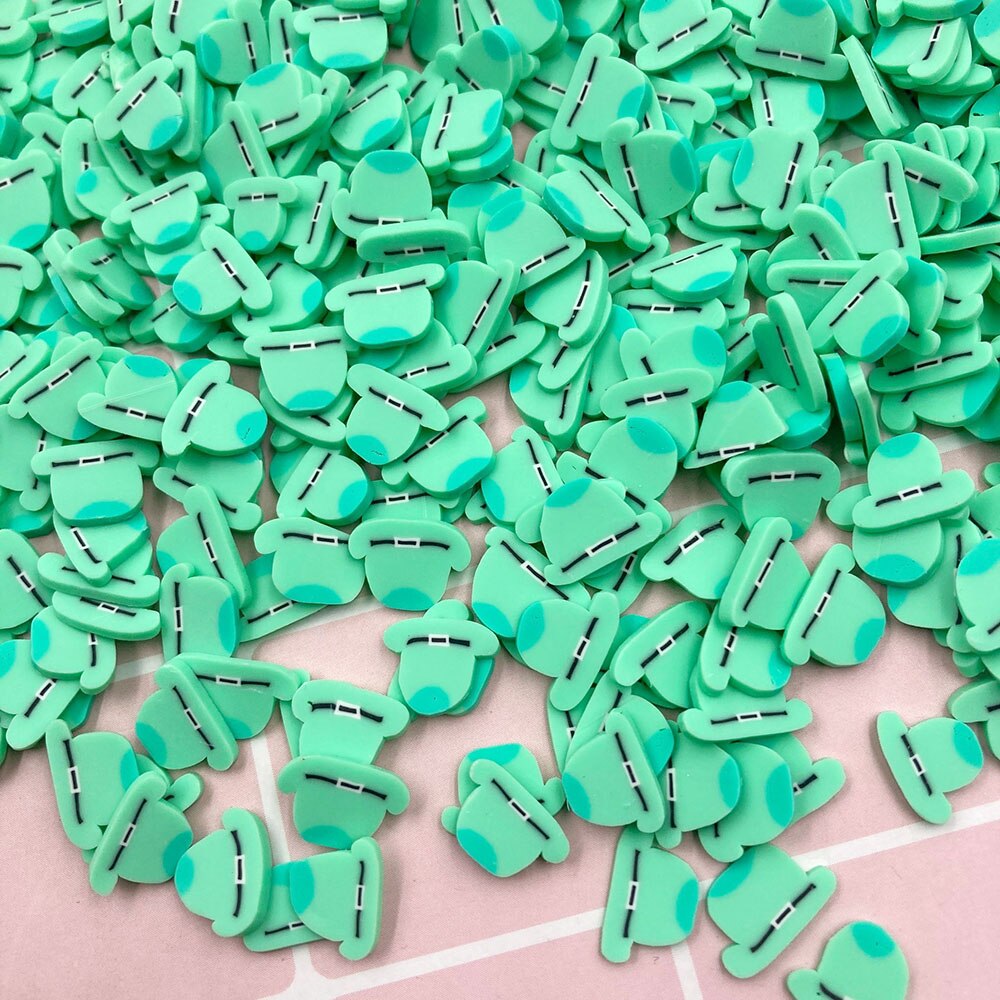 Sombrero verde de 5mm y 10mm, arcilla polimérica en rodajas para decoración de uñas, accesorios para teléfono, 100g