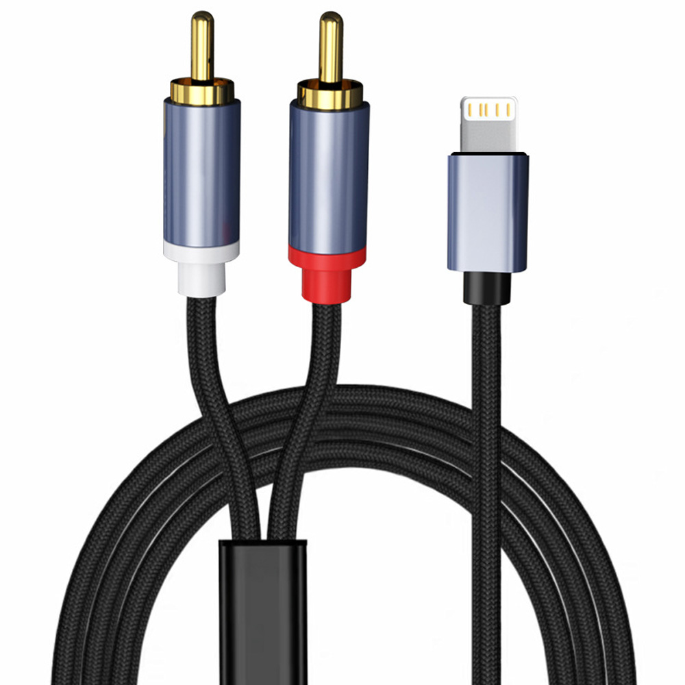 Câble Lightning vers RCA, adaptateur Audio Aux pour iPhone 14 13 12 11 iPad pour amplificateur de puissance, cordon de haut-parleur de cinéma maison de voiture: 1m