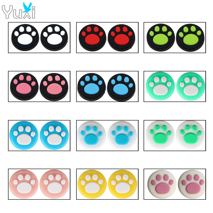 YuXi 2 sztuk słodki kociak Paw silikonowe nakładki na przyciski pokrywa dla przełącznik do nintendo NS Lite Joy Con JoyCon gałka analogowa Grip Joystick czapki