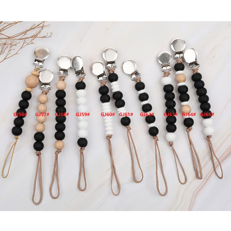OOTDTY Clips factices bébé garçons filles sucette chaîne Silicone dentition soulagement jouets perles apaisie porte-sucette Clips bébé douche