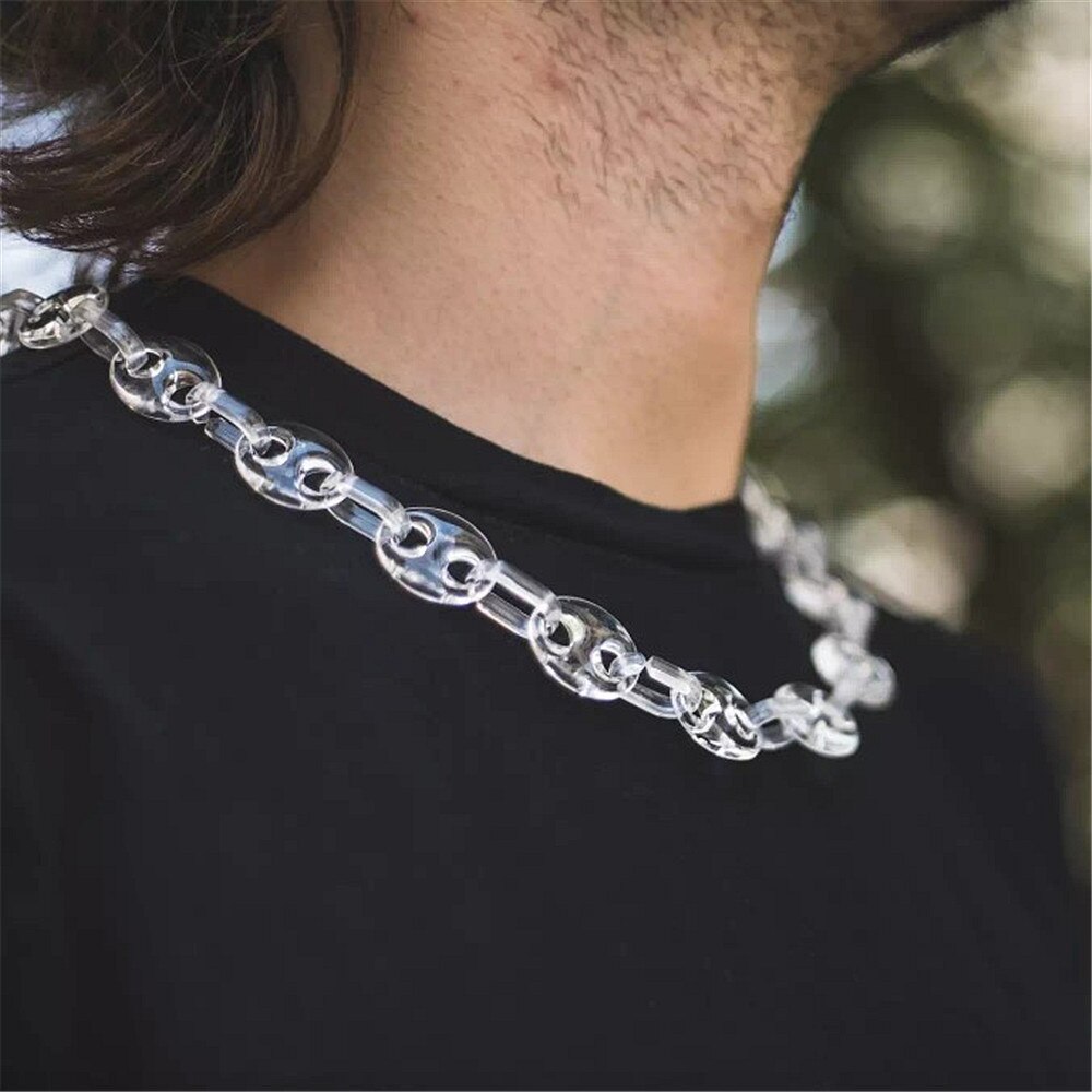 Fishsheep Transparant Acryl Koffie Bean Collier Voor Mannen Vrouwen Punk Iriserende Kleur Varken Neus Hangers Kettingen 2022