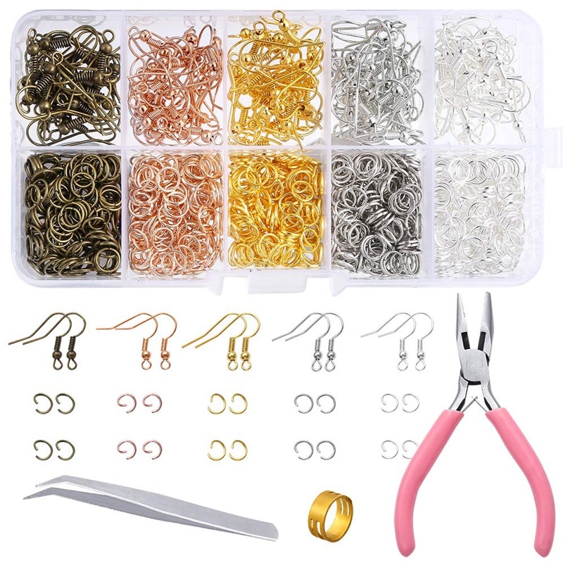 1128 Pieces Earring Making Supplies Kit with Earring Hooks, Jump Rings, Pliers, Tweezers, Jump Ring Opener for Earrings Making a: Default Title