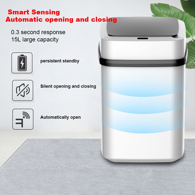 Kitchen Trash Can Automatic Touchless Intelligent Induction Waterproof with Lid No Peculiar Smell Eco-friendly Waste Garbage Bin