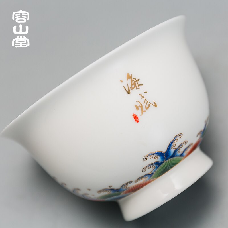 Porcelain White Porcelain Painted Tureen Large and Small Handmade Three-Piece Tea Bowl Home Tea Brewing Cup Kung Fu Tea Set